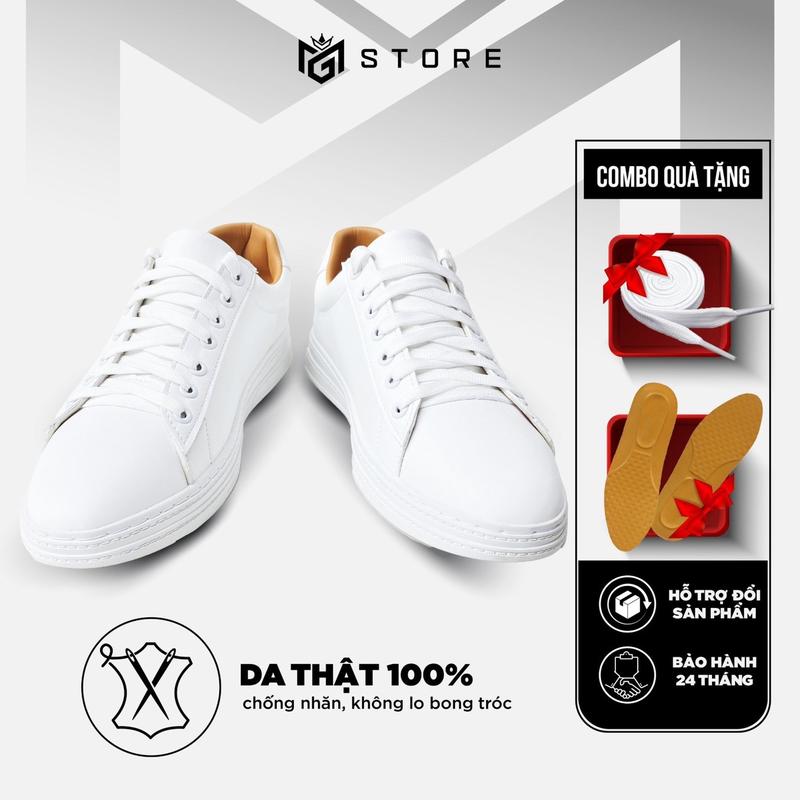 (ĐẶT LÙI 1 SIZE) Giày trắng nam Gmen store Hera kiểu dáng sneaker thể thao phong cách trẻ trung công sở bằng da bò nappa cao cấp độn đế tăng chiều cao  Mũi tròn Đế phẳng Shoes Đế Bằng Cao Su