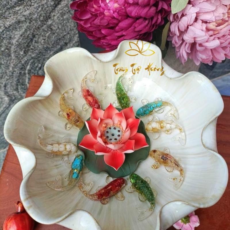 Tặng 1 Cá Koi+1 Sen Xốp Bát Sen Bát Tràng Thả Hoa Tắm Phật - Bát Minh Đường Tụ Thuỷ- Bát Sen Cao Cấp