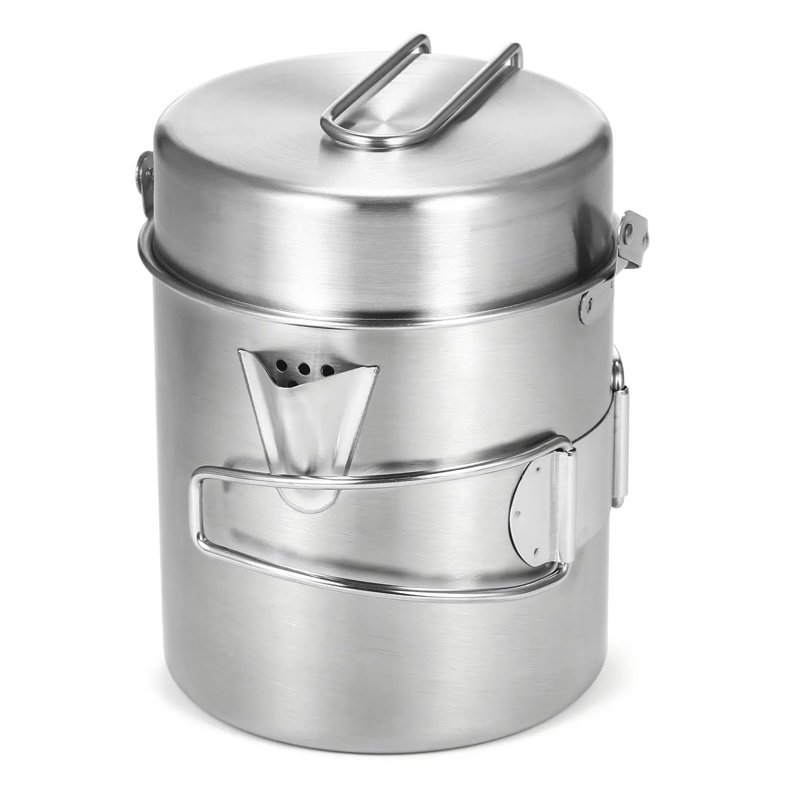 1L Stainless Steel Cooking Kettle, 1 Set Portable Outdoor Camping Backpacking Pot with Foldable Handle, Camp Kitchen Cookware for Outdoor Camping