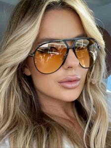 Lentes de sol vintage de barra superior con marco grande para mujer, lentes de sol casuales y modernos para uso diario, accesorios de moda para actividades al aire libre