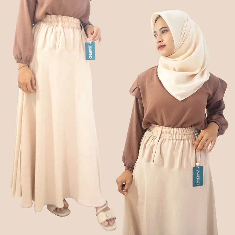 ZNRBRND Rok Panjang Wanita Premium Umbrella Katun A-Line Hitam Karet Muslim 2