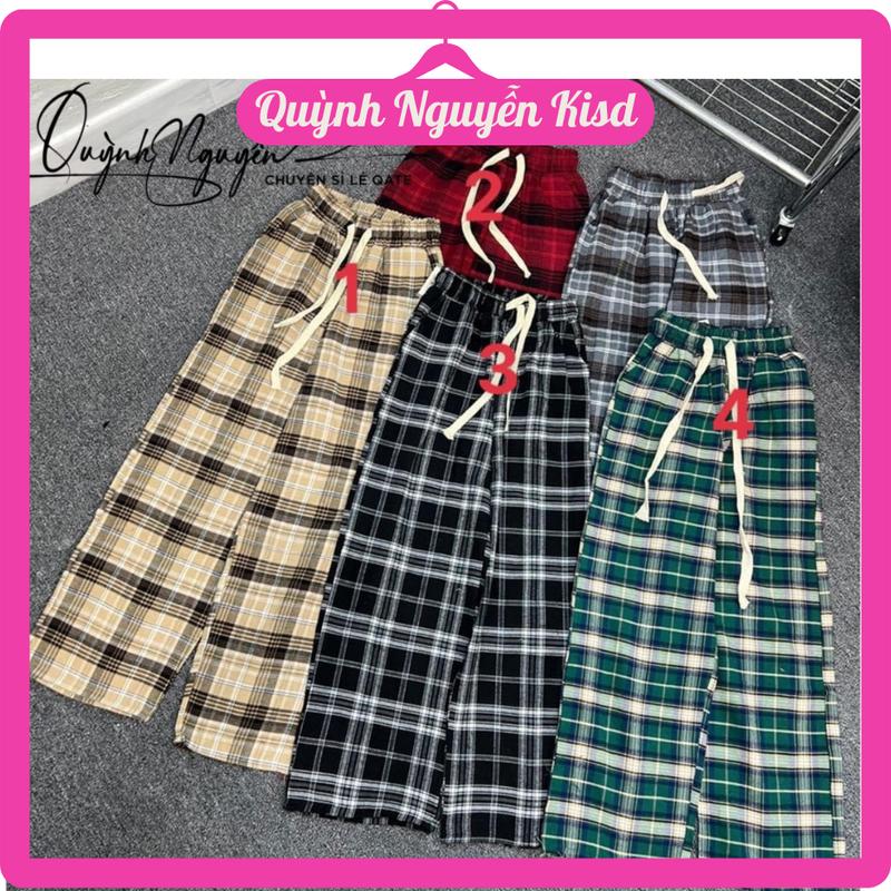 Quần áo trẻ em bé gái, mẫu quần kẻ, quần ống rộng, quần kẻ caro, dành cho bé từ 21kg đến 46kg | Quỳnh Nguyễn Kisd