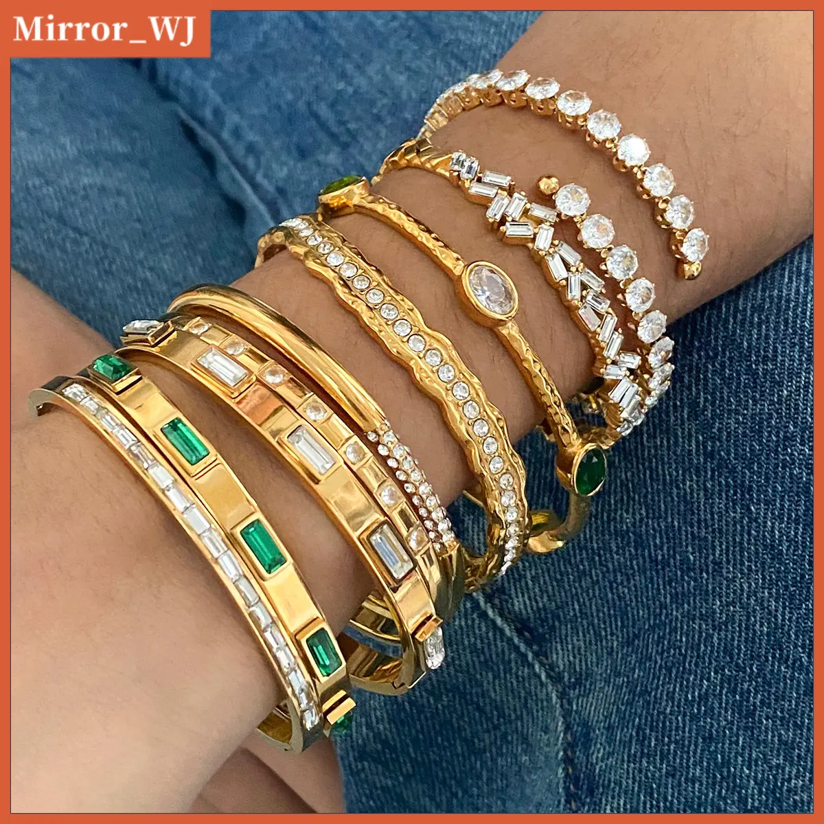 Gold-plated non-fading stainless steel zircon bracelet, high-end ins open bracelet, titanium steel bracelet.