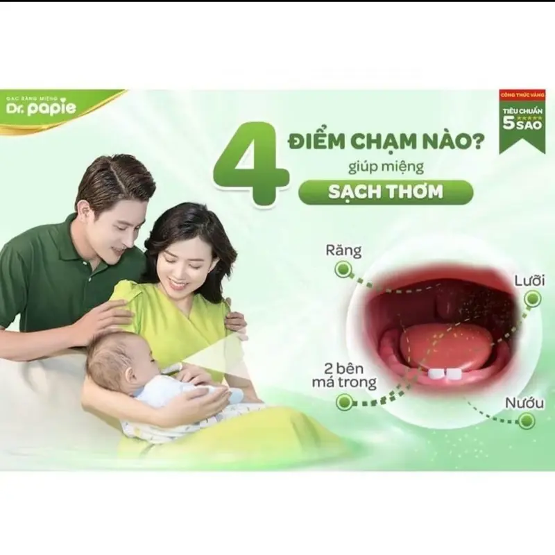 Gạc rơ lưỡi Dr.Papie tiêu chuẩn 5sao - 30 gói/hộp - Kem, Voi 5