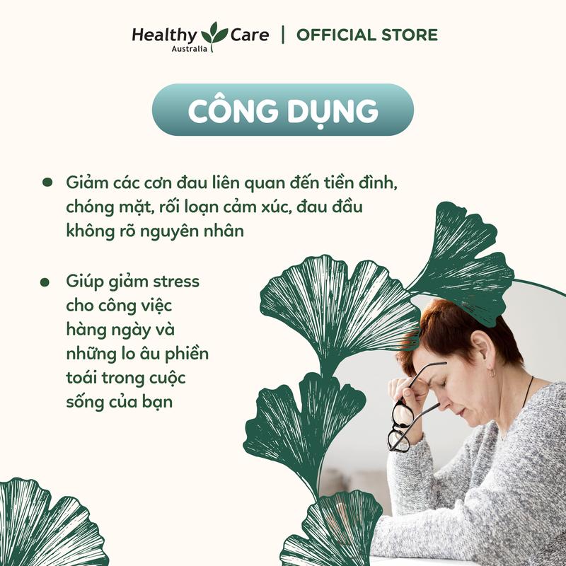 Viên Uống Bổ Não Healthy Care Ginkgo Biloba Tăng Cường Trí Nhớ, Giảm Đau Đầu, Lưu Thông Máu Não - 100 Viên 3