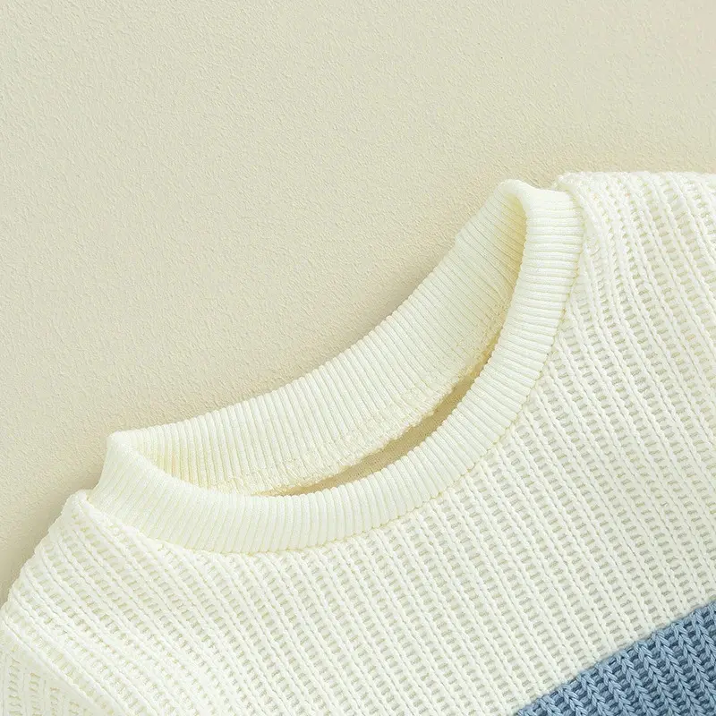 Toddler Baby Boys Girl Knit Sweater Contrast Color Crew Neck Pullovers Sweatshirt Warm Fall Winter Clothes