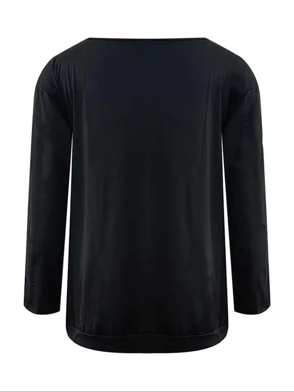 【Plus Size】 Solid Round Neck Long Sleeve Tee, Casual Basic Crew Neck T-shirt for Daily Wear, Women Clothing for All Seasons 1