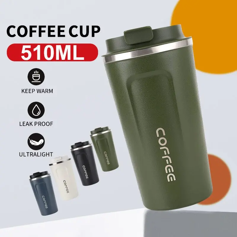 SG Stainless Steel LeakProof Coffee Cup Vacuum Insulated Coffee Mug Coffee Flask 380ml/510ml Home Office Gift Drinkware Lid thermoscup Button Matte Portable Tumbler Water Bottles