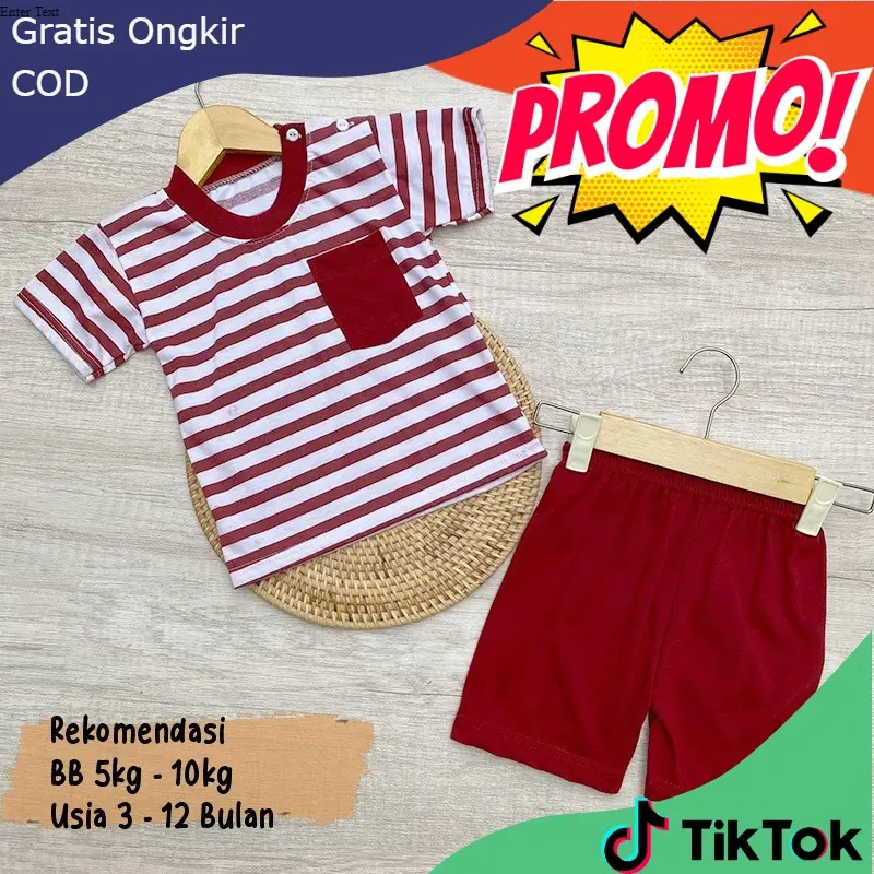 Setelan Baju Bayi Piyama Bayi Lengan Pendek Kancing Pundak Variasi Saku Usia 3-12 Bulan Abu Cotton Green
