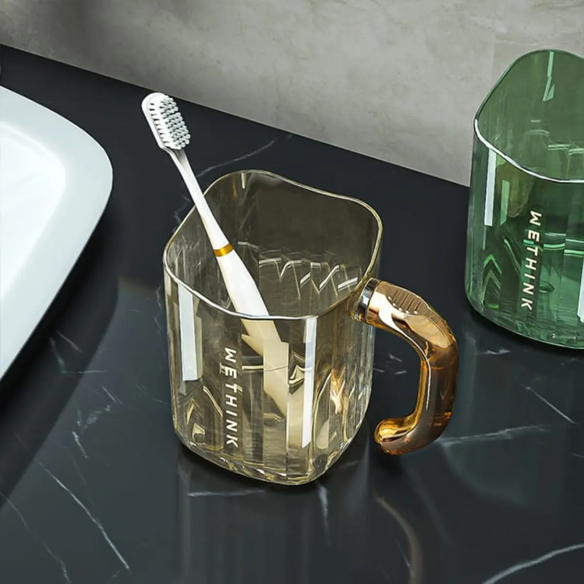 Gelas air minum kristal tranparan W4058/Gelas air kumur/Gelas mug tempat sikat gigi transparan seperti Kaca
