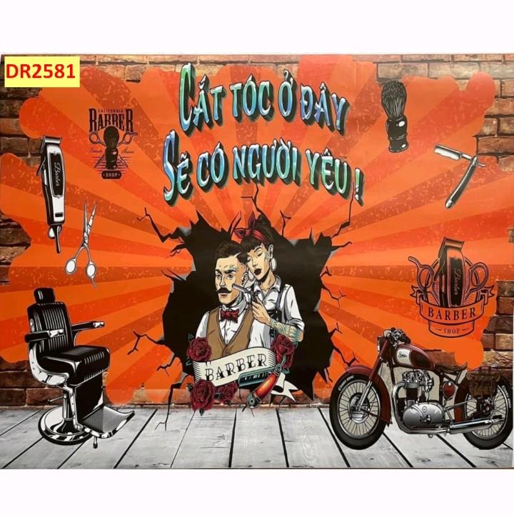 Tranh dán tường 3d barber shop trang trí salon tóc Decor Tường Treo Tường