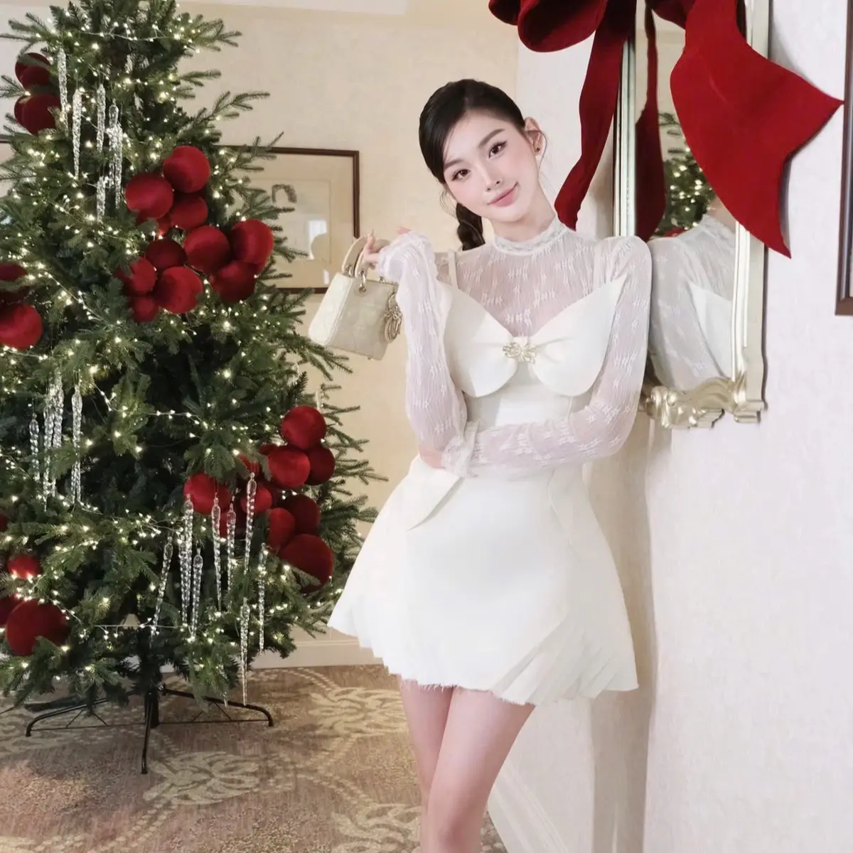 Đầm tay ren vạt xếp hàng thiết kế nữ - Thời trang nữ - Dress, Women Màu Trắng