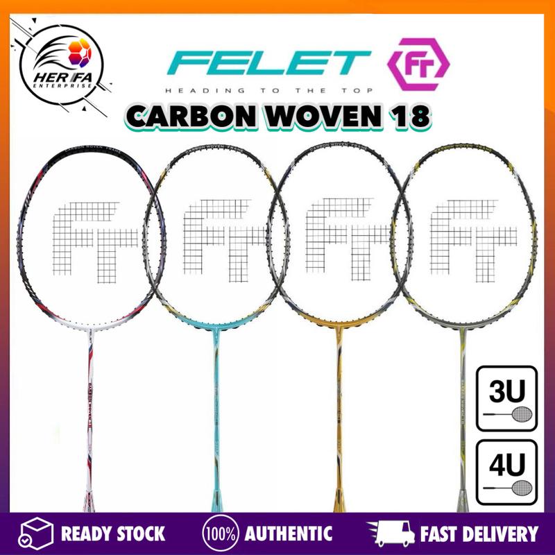 Yellow Felet Racket FELET CARBON WOVEN 18 Badminton Racquet MAX TENSION 36LBS Badminton ...
