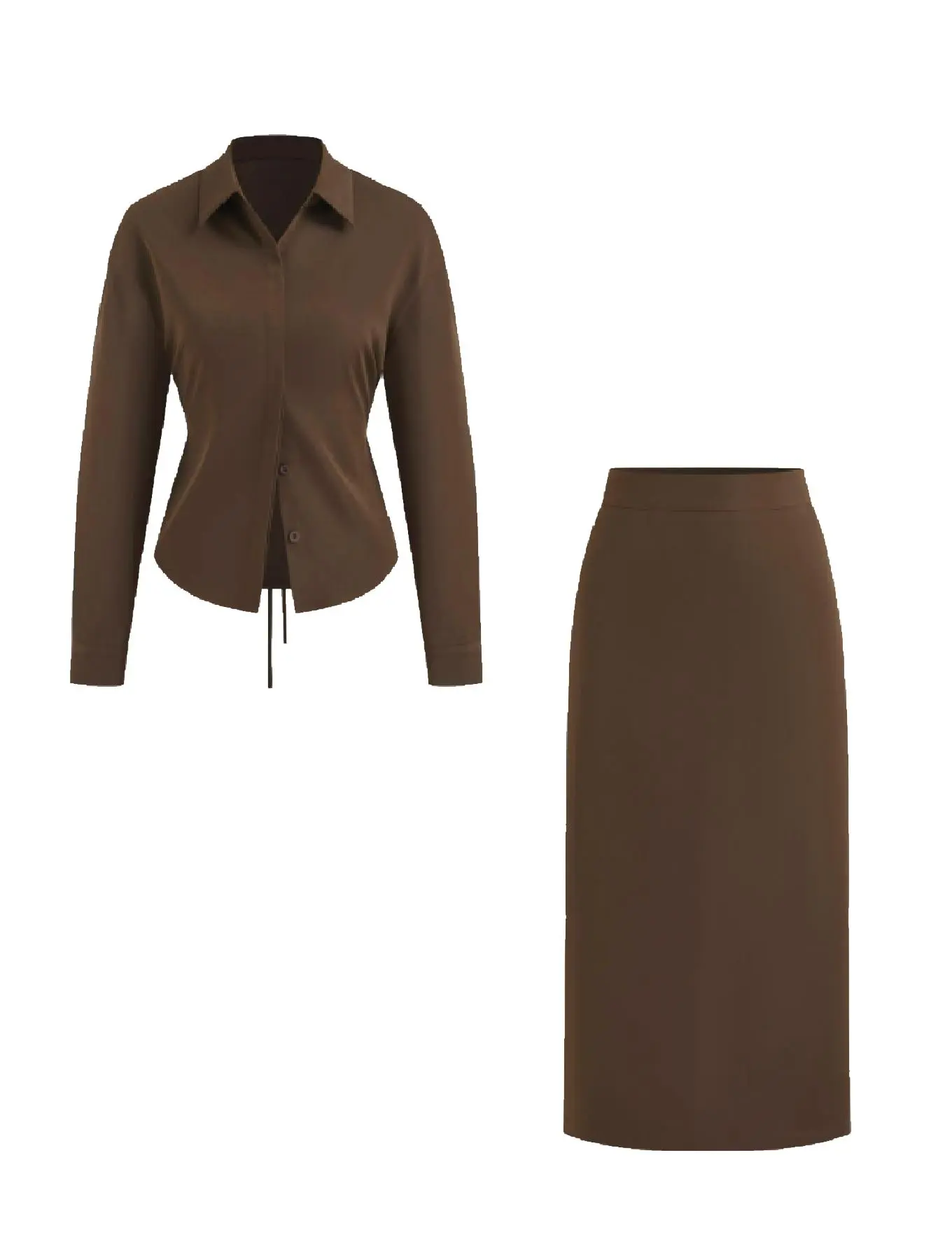 Women's Solid Button Front Blouse & Split Hem Skirt Two-piece Set, Elegant Fashion Casual Collared Top & Skirt for Daily Outdoor Wear, Women Clothing for Spring Fall