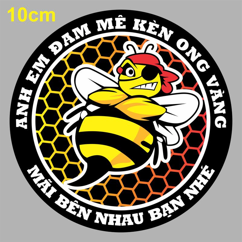 NHÃN DÁN KÈN ONG ĐEN VÀNG HÌNH TRÒN NHIỀU KÍCH THƯỚC DÁN XE MÁY XE HƠI XE TẢI CHẤT LIỆU 3 LỚP STICKER CON ONG VÀNG