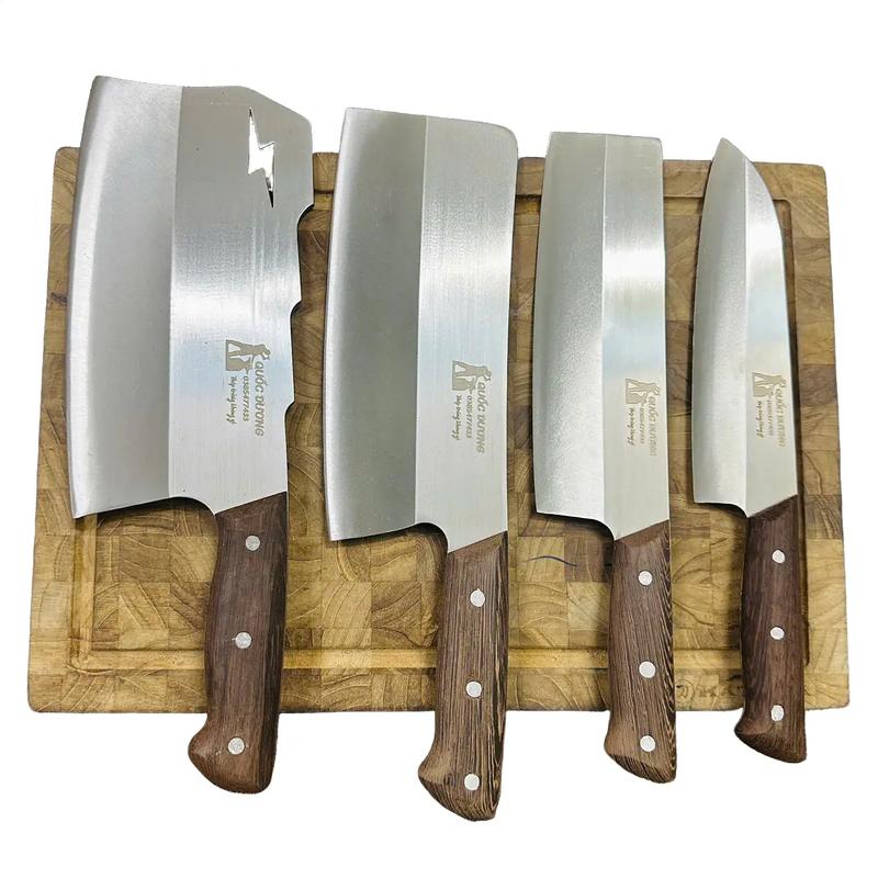 Bộ 4 dao cán ốp thép trắng Nhật không han gỉ mác thép Nhật 420HC độ cứng 58HRC -Mã 26 ( Chặt tia sét 1,1kg)