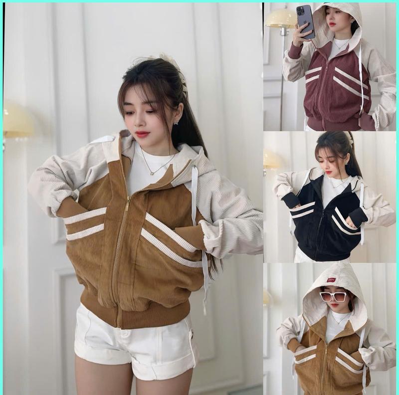  Áo Khoác Chống Nắng Thời Trang Nhung Gân Phối Kem - Túi To Cách Điệu Dành Cho Nữ 