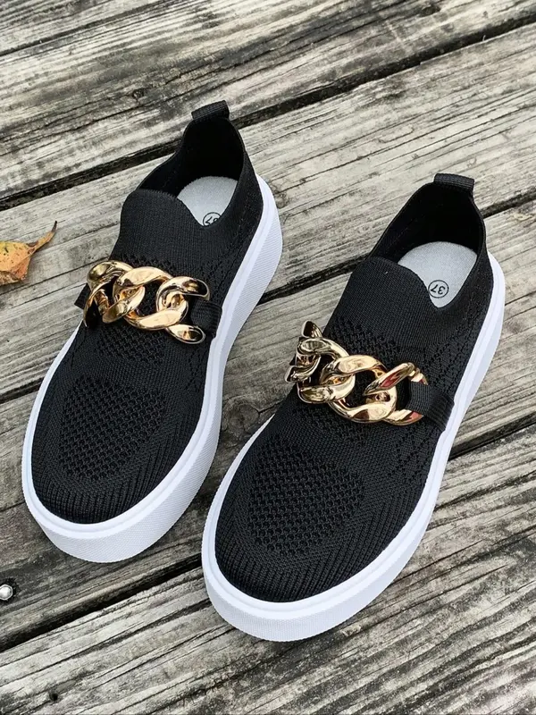 Women's Fashionable Chain Decorated Platform Sneakers, Casual Comfortable Sports Shoes for Daily Wear, Female All-match Round Toe Shoes for Daily Wear 7