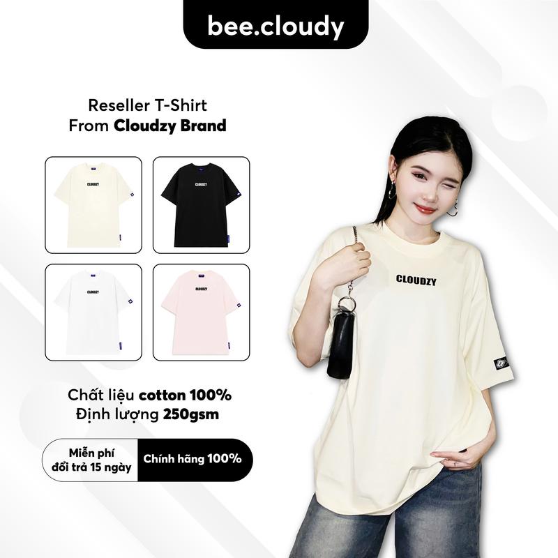 Áo thun nữ nam unisex tay lỡ local brand form rộng oversize cotton CLOUDZY TEE2 - Resells By JustBeeYou Top Women Cổ Tròn Trắng Voi