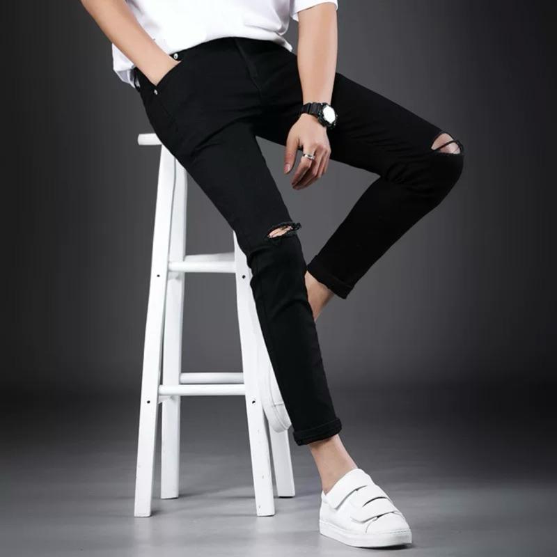 Quần jean nam rách gối màu đen chất bò co dãn 4 chiều mẫu mới chuẩn shop quần bò nam QJP9EV50 Menswear Pants quần jean