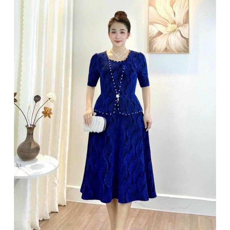 Đầm Đi Tiệc Mã HL618 Dáng Lững Chất vải Thun Nhũ Đính Đá DMC Cao Cấp Từ 50kg đến 75kg Dress Women midi váy kim 6