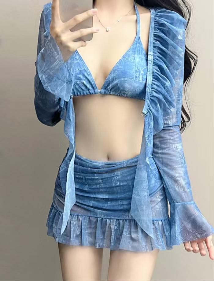 Product Introduction of Sexy long-sleeved bikini four-piece split women's swimsuit bikini vacation hot spring swimsuit super fairy pure desire 3