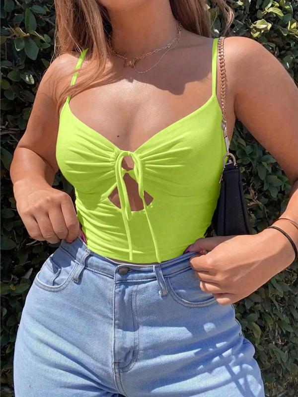 Women's Cut Out Ruched Crop Cami Top, Casual Solid Drawstring Cropped Top for Summer, Fashion Women's Spaghetti Strap Top for Daily Wear, Minimalist Womenswear Valentine's Day, Gift 5