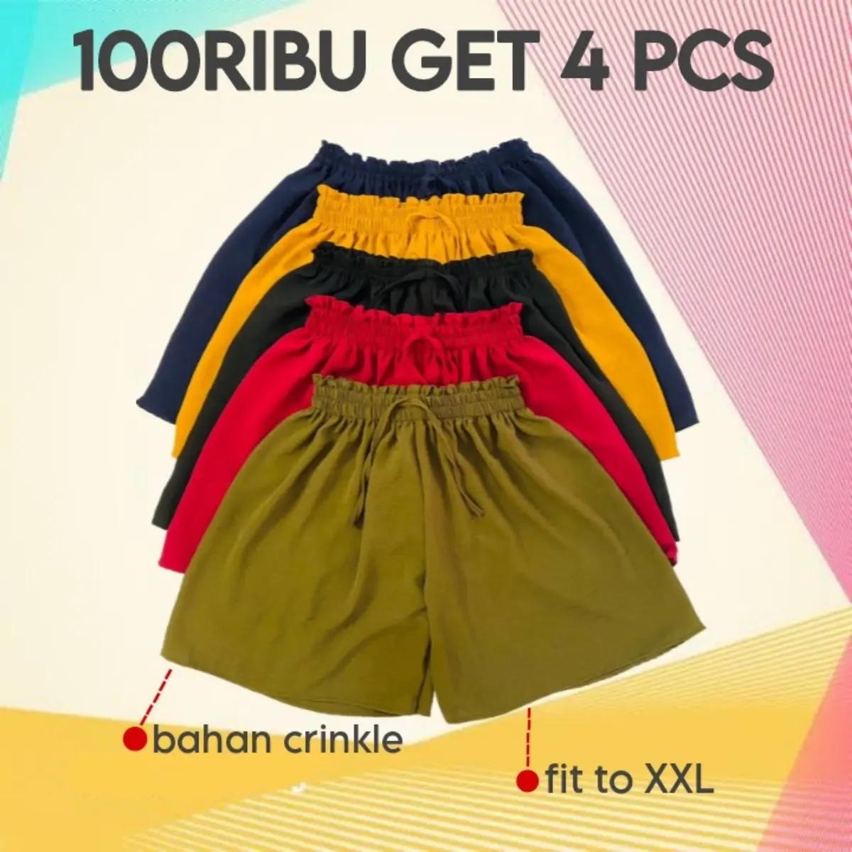 Celana Pendek Wanita Bahan Crinkle Premium Airflow Santai Polos