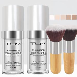 Color Changing Foundation with Makeup Brush, Long Lasting & Moisturizing Foundation with Brushes, Natural Makeup for All Skin Tone, Makeup Product
