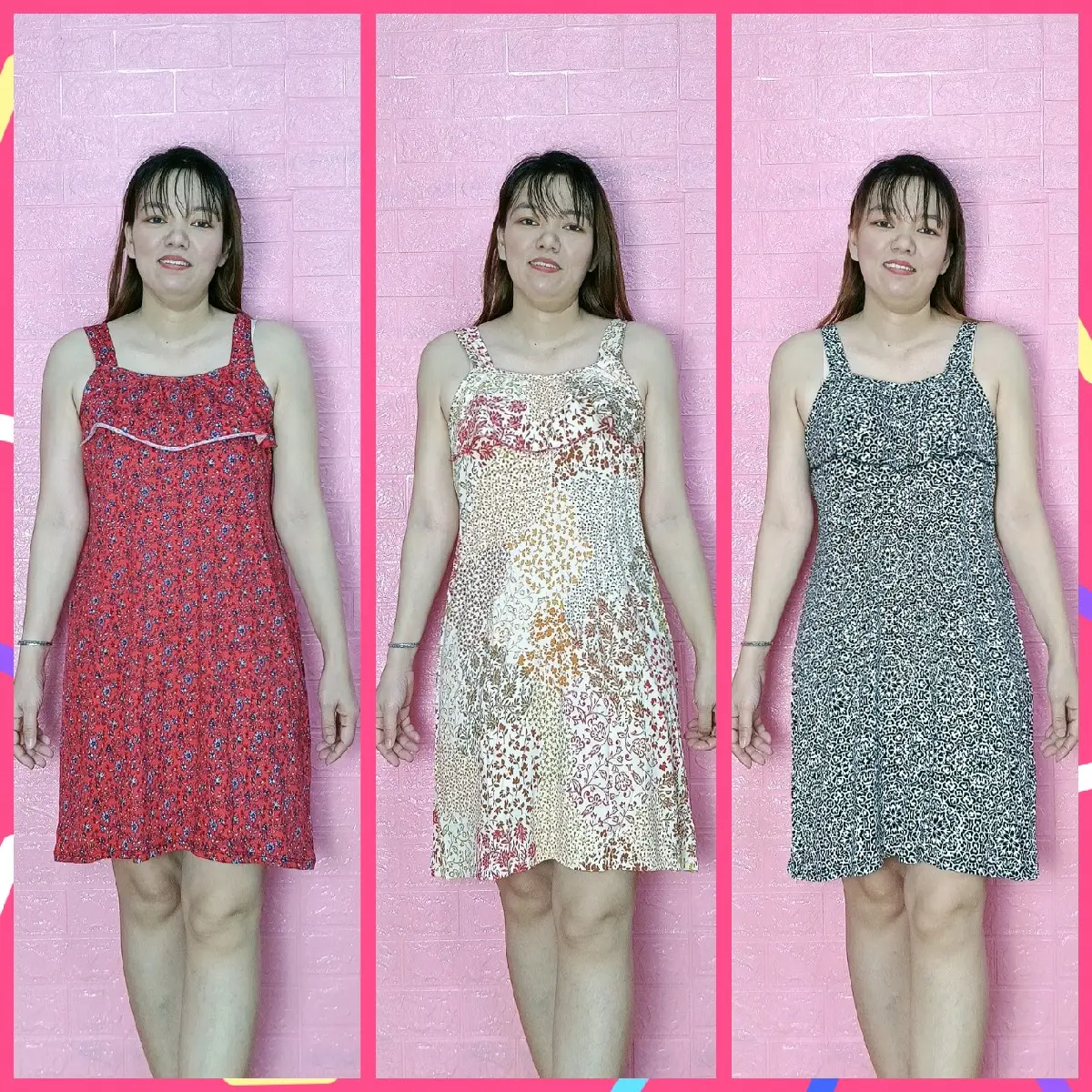 [combo 3 Đầm] đồ ngủ nữ , đầm ngủ 2 dây cổ bèo vải thun lạnh , đầm ngủ trung niên chiều dài 90cm free size 45kg đến 70kg , mặc ở nhà mặc ngủ rát thoải mái  Nữ Women Dress Váy Ngủ Nhung