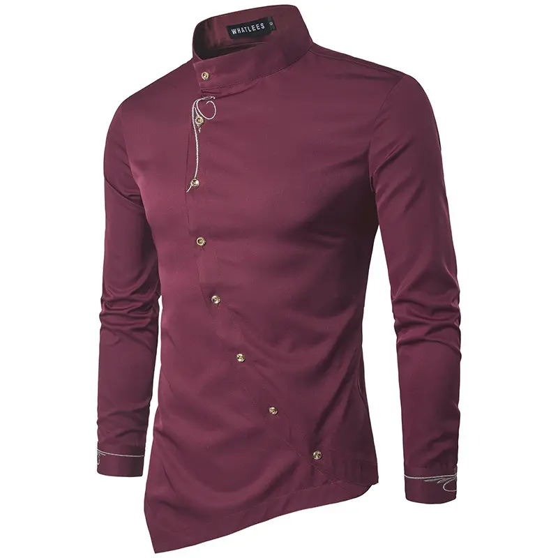 2025 New Trendy Slim Fit Shirt| Asymmetrical Buttons| Multi-Color Stylish Youth O Neck Shirt (Euro Size) – A26