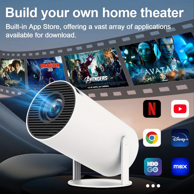 FEINODI Máy chiếu thông minh HD HY300 hỗ trợ WiFi và Bluetooth Máy chiếu mini di động cho giải trí phim ảnh tại nhà