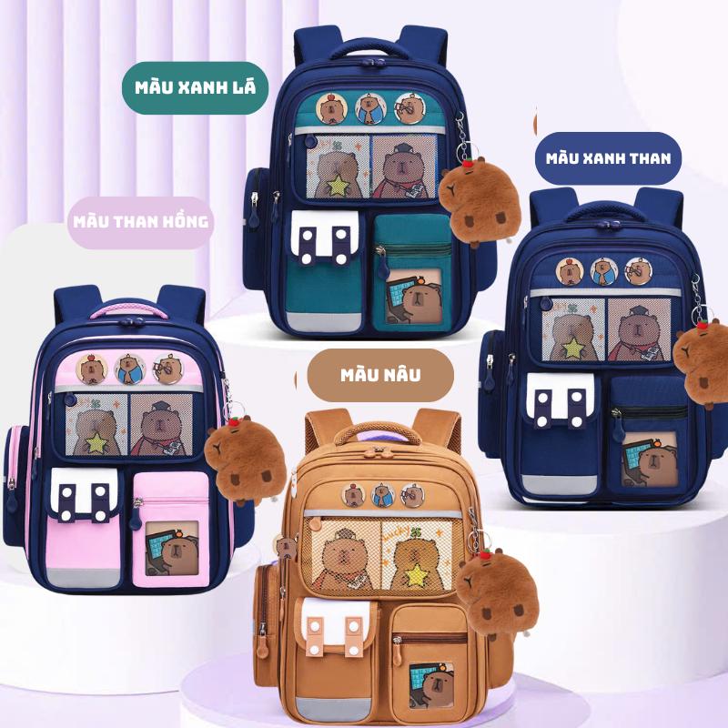 Balo Capybara cặp sách chống gù cho bé trai bé gái đi học tiểu học họa tiết đáng yêu với nhiều ngăn chứa