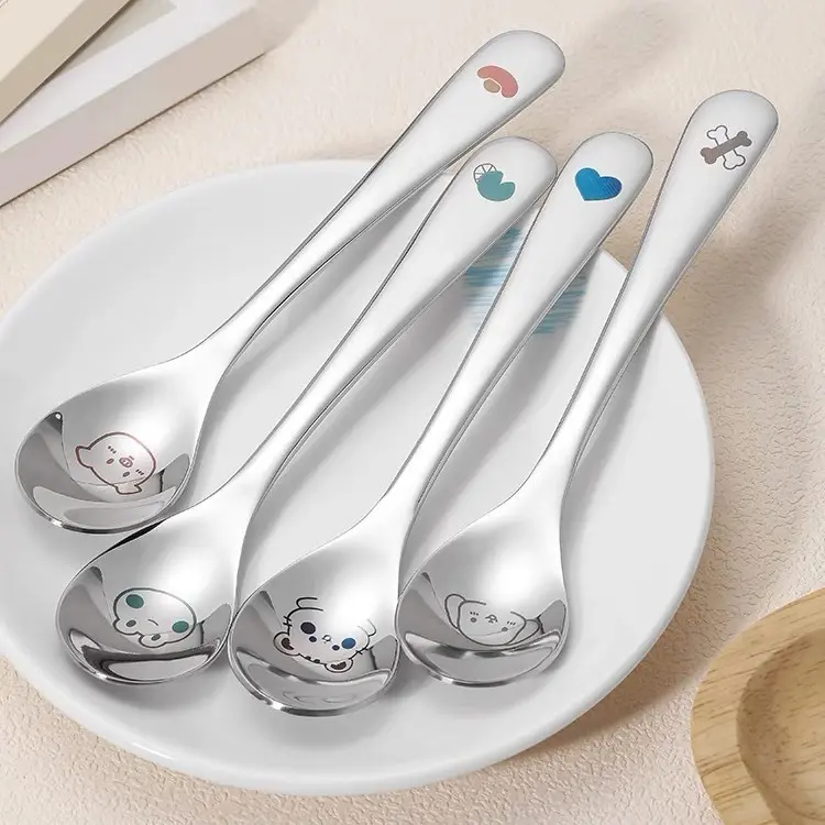 Thìa Thép Không Gỉ 304, Thiết Kế Hoạt Hình, Dễ Thương, Thích Hợp Cho Trẻ Em, Gia Dụng, Thìa Cho Bé Và Cha Mẹ, Tay Cầm Dài, Thìa Ăn, Thìa Nhỏ