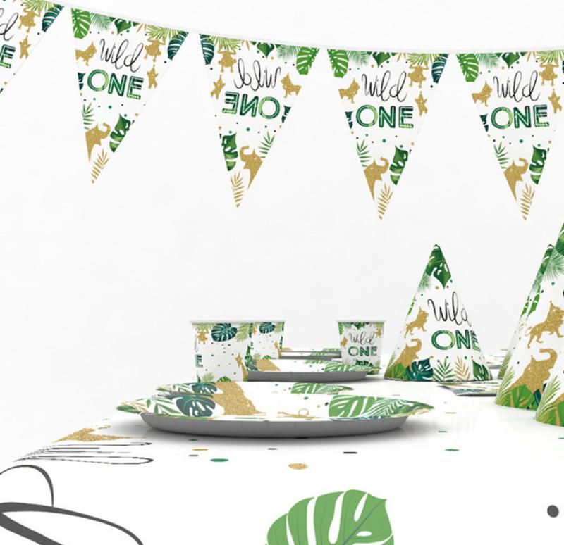 Disposable Wild One Jungle Safari Birthday Tableware Set - Plates, Cups, Napkins, Tablecover, Straws 3