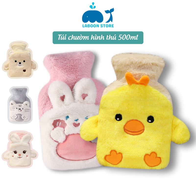 Túi chườm ấm giảm đau bụng kinh, túi sưởi ấm phiên bản thêu hình thú 500ml dễ thương đáng yêu dành cho bạn nữ