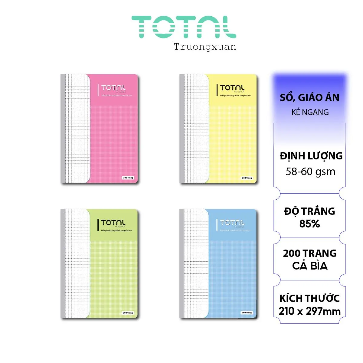 Sổ A4 Lesson plan kẻ ngang Total - 200 trang.Mã:GA12