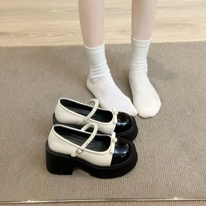 Giày oxford nữ cao gót đế độn 7cm đính ngọc trai siêu xinh đi chơi đi học GD54 Shoes Women (LÙI 1 SIZE) lolita có nơ