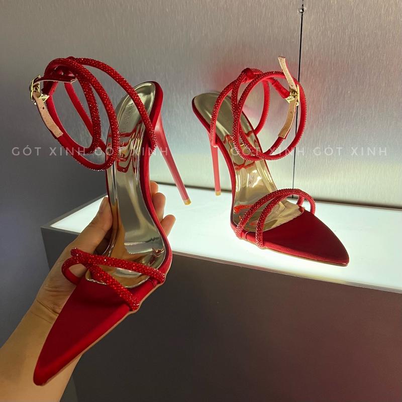 GÓT XINH -  Giày sandal cao gót xinh full quoai đá chéo ngang đỏ đô cao 7phân đến 12phân đi tiệc, học, chơi sang chảnh Nữ DéP Shoes (DX) guốc hoa Jean giày  sandal