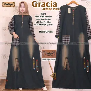 gamis jeans kombinasi kekinian 2022/Priana Maxy terbaru 2023/gamis jeans jumb/gamiis