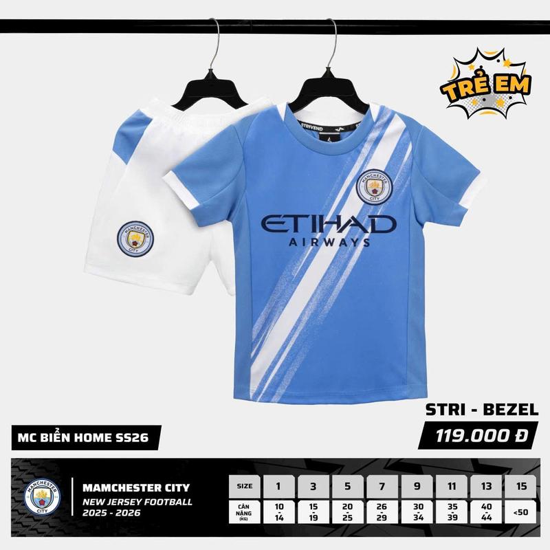Áo bóng đá trẻ em (str) Manchester City xanh 25/26 - IN TÊN+SỐ+FC THEO YÊU CẦU (từ 1 bộ)
