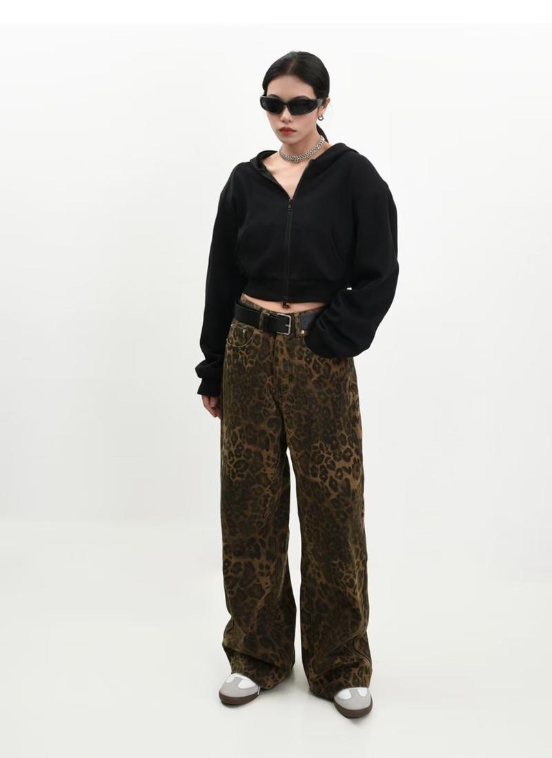 Product Introduction of 2025 New Vintage American Style Leopard Print Jeans - Loose Straight Leg Unisex Retro Pants | Trendy Casual Streetwear for Men & Women 12