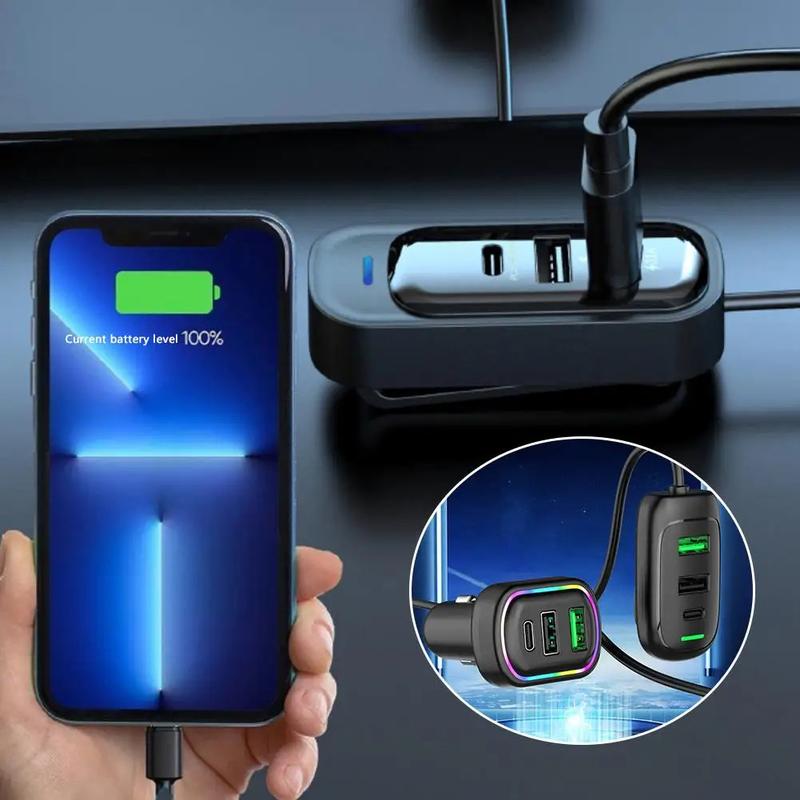 Product Introduction of ที่ชาร์จแบตในรถ USB Type-C แบบขยายด้านหลัง 6 พอร์ต พร้อมไฟ RGB, อะแดปเตอร์ไฟชาร์จเร็ว PD, เข้ากันได้กับ iPhone, แท็บเล็ต, แล็ปท็อป 11
