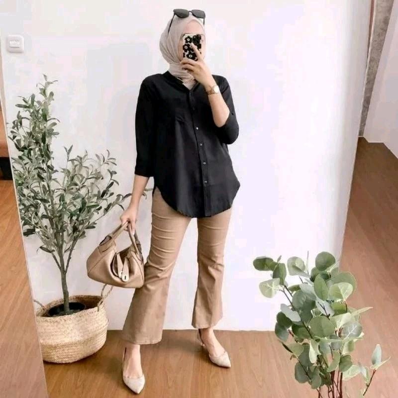 Celana Cutbray Kancing Casual Basic Wanita Bahan Katun Twill Combed Ukuran Standar Kain Melar Nyaman Panjang Tebal Stretch Baggy Fit 3