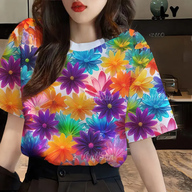 Water Splashing Festival T-shirt Fashion Water Splashing Festival Shirt Flower T-shirt Retro Trendy 698477