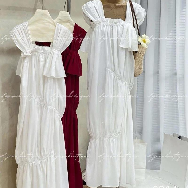 Váy trễ vai vải đũi du lịch biển 4