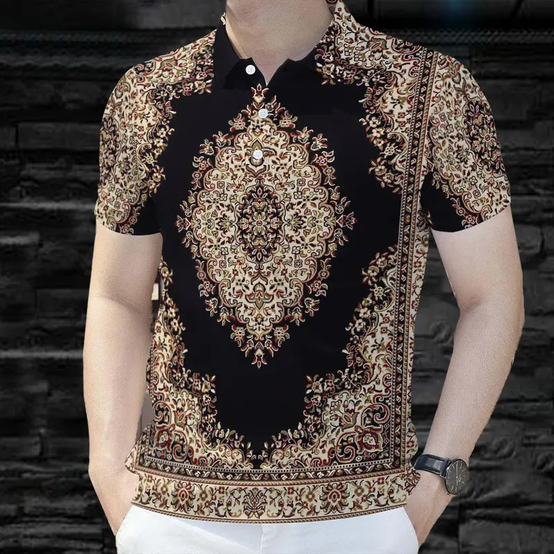 Áo Polo Phong Cách Quốc Gia, Dành Cho Nam Giới, Mặc Mùa Hè, Áo Ngắn Tay, In Hoa Cổ Điển Truyền Thống 3, Dáng Rộng Vừa Vặn, Có Thể Mặc Ngoài Trời, Thoáng Khí, Áo Sơ Mi Bohemian, Giá Cả Phải Chăng, Hàng Mới Về Shirt Menswear 3