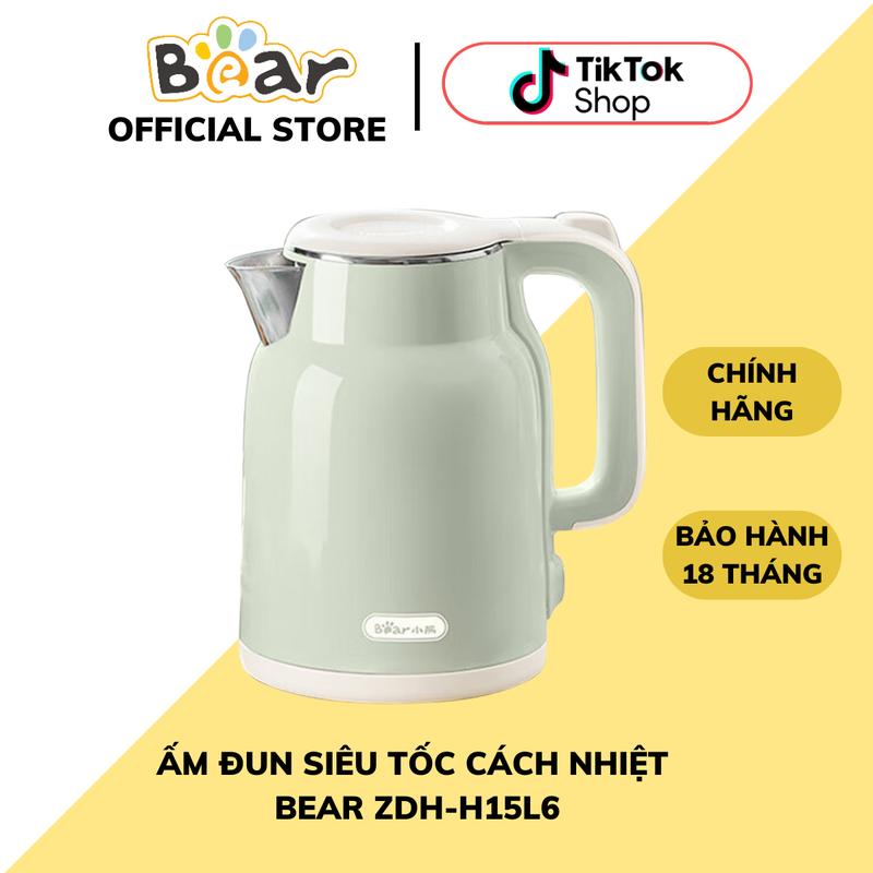 Bình Đun Nước Siêu Tốc Cách Nhiệt Bear ZDH-H15L6, Dung Tích 1.5L, Công Suất 1500W, Lõi Inox 304 Chống Gỉ Cao Cấp, Đế Xoay 360 Độ, Cách Nhiệt Tốt, Ấm Đun Nước Nhanh, Thiết Kế Nút Nhấn Mở Nắp Tiện Lợi, Có Thể Điều Chỉnh Độ Dài Dây Điện, Bảo Hành 18 Tháng