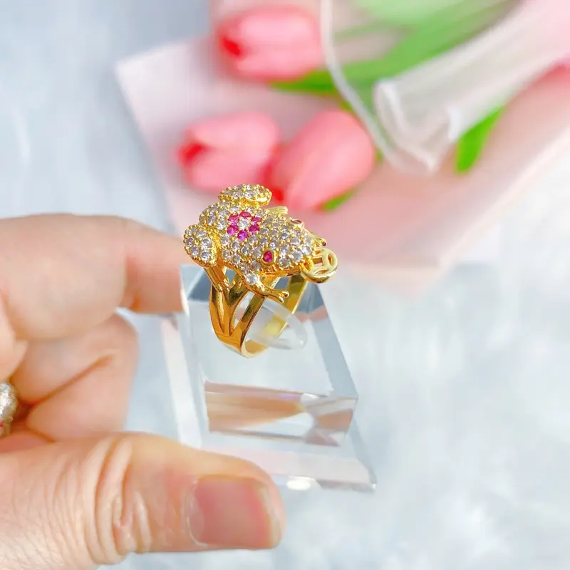 Nhẫn nữ  kim tiền  cóc ngậm tiền mạ vàng 24k không gỉ 2