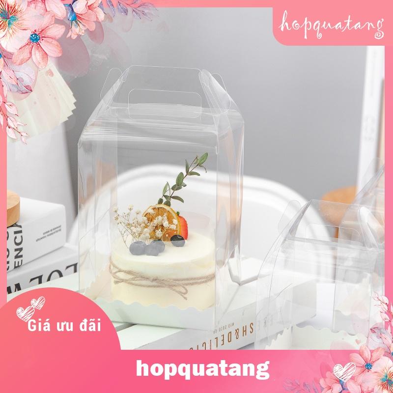 Hộp mica trong suốt Hộp nhựa pet có quai xách đựng bánh kem bánh sinh nhật